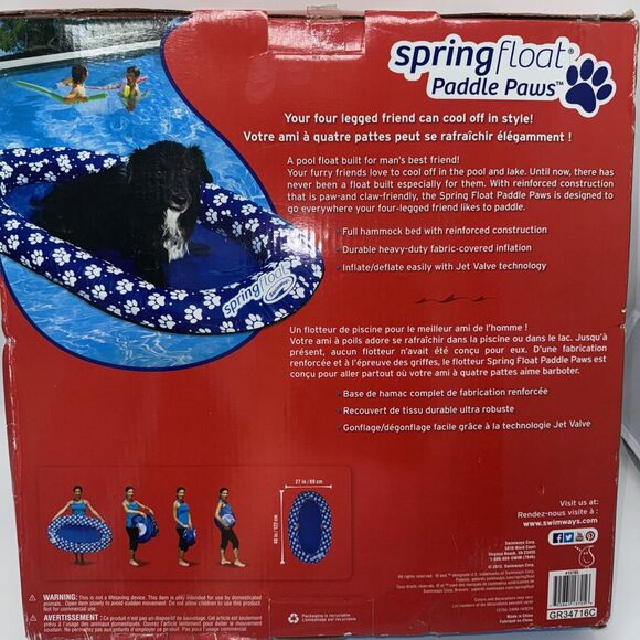 NEW Swimways Pool Spring Dog Float Paddle Paws Inflatable Packable Raft 65lb - Picture 6 of 7
